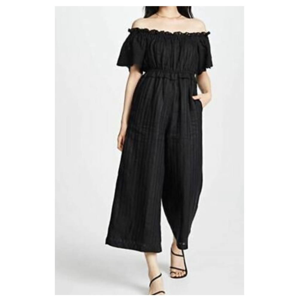 Joie Alverna Black Linen Hi Waist Jumpsuit Sz XXS